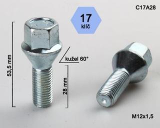 Skrutka M12 x 1,5 • kužel 60°, závit 28 mm