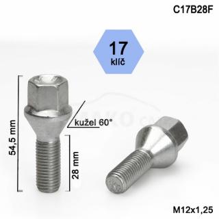 Skrutka M12x1,25x28 kužel, kľúč 17, výška 54,5mm