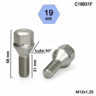 Skrutka M12x1,25x31 kužel, kľúč 19, výška 58mm