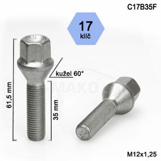 Skrutka M12x1,25x35 kužel, kľúč 17, výška 61,5mm