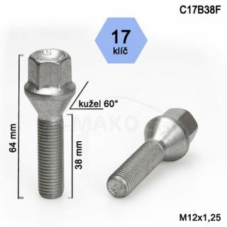 Skrutka M12x1,25x38 kužel, kľúč 17, výška 64mm