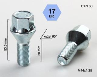 Skrutka M14 x 1,25 • kužel 60°, závit 30 mm