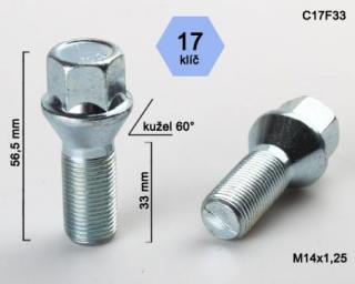 Skrutka M14 x 1,25 • kužel 60°, závit 33 mm