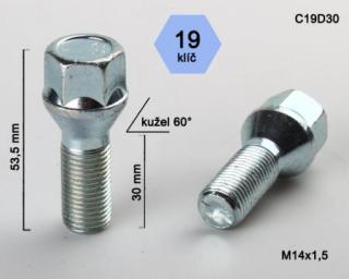 Skrutka M14 x 1,5 • kužel 60°, závit 30 mm