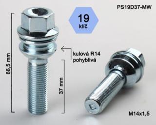 Skrutka M14 x 1,5 s pohyblivou podložkou • guľa (polomer 14 mm) • 19 mm kľúč