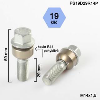 Skrutka M14 x 1,5 s pohyblivou podložkou • guľa (polomer 14 mm) • 19 mm kľúč