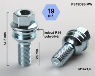 Skrutka M14 x 1,5 s pohyblivou podložkou • guľa (polomer 14 mm) • 19 mm kľúč