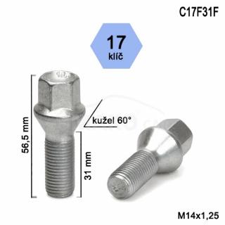 Skrutka M14x1,25x31 kužel, kľúč 17, výška 56,5mm