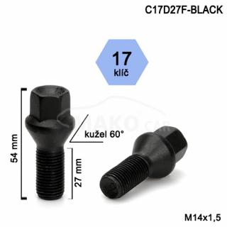 Skrutka M14x1,5x27 kužel, kľúč 17, čierna, výška 54mm