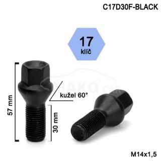 Skrutka M14x1,5x30 kužel, kľúč 17, čierna, výška 57mm