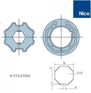 adaptér a osemhranný zaberací diel 70mm pre roletový trubkový pohon NEO