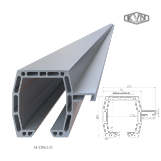 AL-C95x100-M C profil 95x100mm, materiál EN AW-6060 T66, prírodný hliník bez povrchovej úpravy