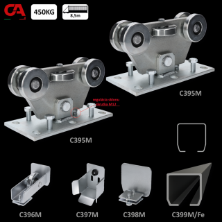 C Set M/Fe MEDIO-Klasik (98x98x5mm) MEDIO-Klasik samonosný systém 98x98x5mm posuvnej brány do 450kg/8,5m otvor (C399M/ Fe 1x6m čierny profil, C395M KLASIK 2ks, C396M 1ks, C397M 1ks, C398M 1ks), bežná prevádzka (do 8,5 m /450kg  )