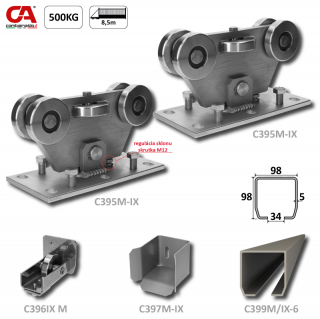 C Set-M/INOX-K MEDIO-Klasik nerezový samonosný systém 98x98x5mm pre posuvné brány do 500kg/8,5m  (nerezový samonosný systém)