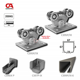 C Set-P/INOX-K PICCOLO-Klasik nerezový samonosný systém 67x67x3mm pre posuvné brány do 200kg/4m (nerezový samonosný systém)