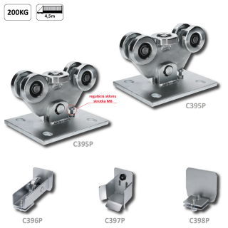 C395KIT/P-K PICCOLO set PICCOLO KLASIK bez profilu pre samonosný systém 69x69mm (2x vozík C395 Piccolo KLASIK, 1x nábehové koliesko C396P, 1x doraz C397P, 1x krytka C398P)