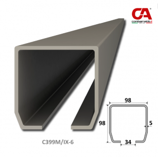 C399M/IX-6 - C profil MEDIO (98x98x5mm) Combi Arialdo nerezový, pre samonosný systém, nerez bez povrchovej úpravy /AISI304 - 6m (tolerancia +/-5mm) (nerezový samonosný systém)