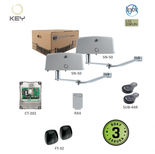 KEY MEWA KIT - 2x SN-50, 1x CT-202, 2x SUB-44R, 1x RX4, 1 pár FT-32, pre dvojkrídlovú bránu do 4m/ k (KEY MEWA3)