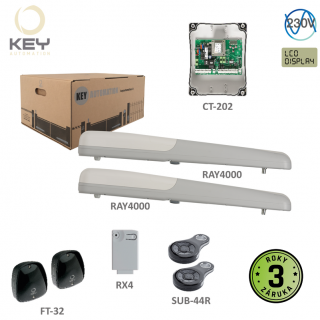 KEY RAY4000 E- 2x RAY4000-230V,280W,2000N,2x SUB-44R,1xCT-202,1xRX4,1pár FT-32 (KEY RAYKIT pre dvojkrídlovú bránu prejazd do 8 m / 4 m krídlo)