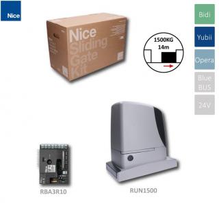 NICE Run do 1500 kg; pohon s riadiacou jednotkou RBA3 (pohon pre posuvnú bránu do 1500kg, 1x RUN1500 (24V, 400W, 1000N), 1x RBA3 BlueBus, spolupráca s akumulátorom PS124)