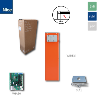 NICE WIDES automatická závora do 4m, 24V, do 100 cyk. /h, oranžová bez majáka a bez ramena (teleso s RJ (24V, 300W, 100N)  100 cyklov / hod.)