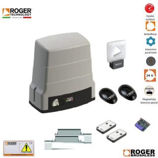 Roger KIT BH30/620/HS -RÝCHLY BRUSHLESS 24V, 1x BH30/610/HS, 2x E80/TX52R/2, 1x R90/F4ES,1x H93/RX20/I 2,1xFIFTHY24, pohony pre posuvné brány do 600 kg s magnetickým koncovým spínačom