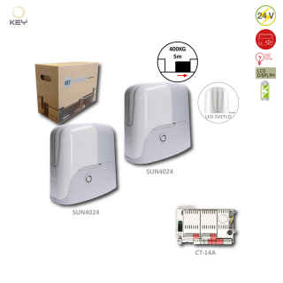 SUN KIT pre protichodné posuvné brány do 400 + 400kg, 2x SUN4024 (24V, 250W, 18Nm), 1x CT-14A (pre protichodné posuvné brány do 400)