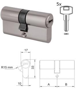 VL62N cylindrická vložka 30x30mm, niklová, 5 kľúčov, skrutka M5x65mm (vložka cylindrická )