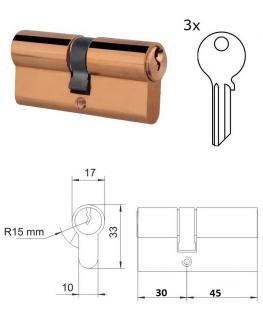 VL75 cylindrická vložka 30x45mm, mosadzná, 3 kľúče, skrutka M5x65mm (vložka cylindrická)