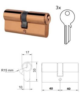 VL80 cylindrická vložka 40x40mm, mosadzná, 3 kľúče, skrutka M5x65mm (vložka cylindrická )