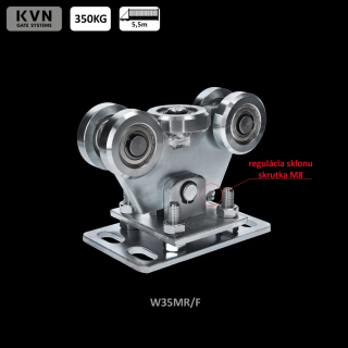 Vozík W35MR/F vozík pre C-profil 80x80x5/4mm výškovo nastaviteľný s reguláciou sklonu, 5x oceľové koliesko s ložiskom 6204ZZ, galvanické zinkovanie (W35MR/Fvozík regulovateľný pre profil 80x80x5mm oceľové kolieska, povrch-galvanické zin.)