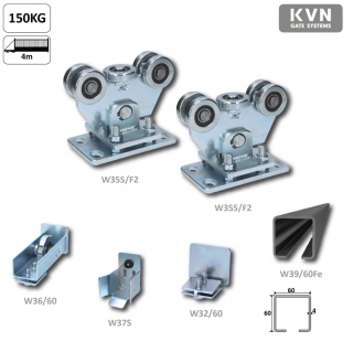 W Set60Fe-F2 samonosný systém 60x60x4mm posuvnej brány do 150kg/4m otvor  ( systém do 4 m/150kg )