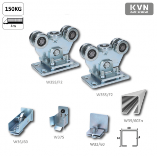 W Set60Zn-F2 samonosný systém 60x60x4mm posuvnej brány do 150kg/4m otvor, pozinkovaný profil  (samonosný systém)