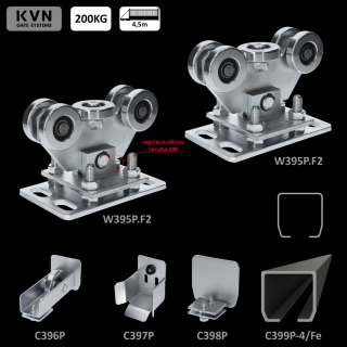 W Set69Fe-P samonosný systém 69x69x4 posuvnej brány do 200kg/4,5m otvor (C399P-4/ Fe 1x6m čierný profil, W395P. F2 2ks, C396P 1ks, C397P 1ks, C398P 1ks) (samonosný systém pre posuvné brány)
