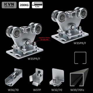 W Set70/Fe-F samonosný systém 70x70x4mm posuvnej brány do 200kg/4,5m otvor, čierný profil,  ( do 200kg/4,5 m otvor)