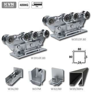 W Set80/Fe-10 - 80x80x5mm posuvnej brány do 400kg/7m otvor (W39/80Fe 6m čierný  ((W39/80Fe 6m čierný profil, 2x W3910F.80, 1x W36/80, 1x W37M, 1x w32/80))