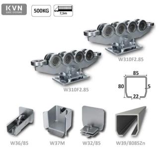 W Set85/Zn-10F2 - samonosný systém 80x85x5mm posuvnej brány do 500kg/7.5m otvor (W39/8085Zn 6m pozinkovaný profil, 2x W310F2.85, 1x W36/85, 1x W37M, 1x W32/85) (samonosný systém posuvnej brány do 500kg/7.5m)