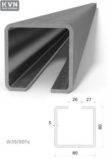 W39/80Fe C profil 80x80x5mm čierny Fe pre samonosný systém posuvnej brány, v dĺžkach 1, 2, 3, 4, 5, 6, 7m, cena za KUS (80x80x5mm Fe pre samonosný systém)