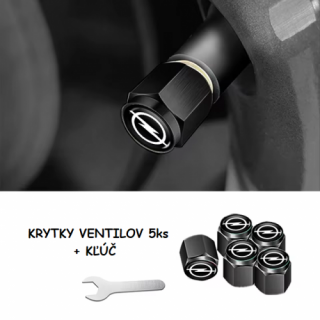 Krytky ventilov pre OPEL sada 5ks + kľúč - Black