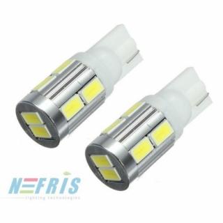 LED AUTO ŽIAROVKA T10 W5W 10 SMD5630, STUDENÁ BIELA