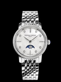 FREDERIQUE CONSTANT SLIMLINE LADIES MOONPHASE FC-206MPWD1SD6B - 76 DIAMONDS - 0,56CT.