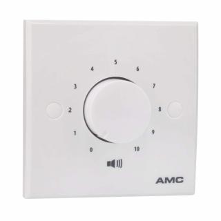 AMC VC 30RX - Regulátor hlasitosti 30 W/100 V. Hlasitosť sa riadi v 10 krokoch + poloha „0“. Regulátor má 24 V relé určené pre spínanie prioritných hlásení (nútený povel)