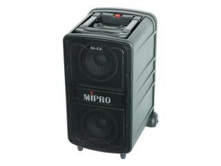 MIPRO MA-828 - Mobilný ozvučovací PA systém. Výkon 290W, bluetooth prijímač, USB port a slot na SD karty pre prehrávanie hudby, nabíjací akumulátor, je možné zabudovať bezdrôtové prijímače pre bezdrôtové mikrofóny. Hmotnosť 13,8kg.