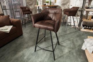 Barová stolička LOFT VINTAGE BROWN (Dizajnová barová stolička s opierkami vintage hnedá.)