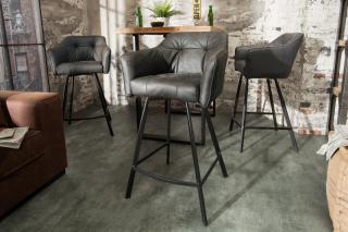 Barová stolička LOFT VINTAGE GRAY (Dizajnová barová stolička s opierkami vintage šedá.)