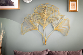 Dekorácia GINKGO GOLD (Dizajnová dekorácia v zlatej farbe 90cm.)