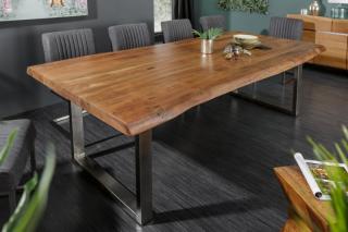 Jedálenský stôl AKAZZIE 220 DARK (Veľký jedálenský stôl z masívneho agátového dreva a kovu 220cm.)