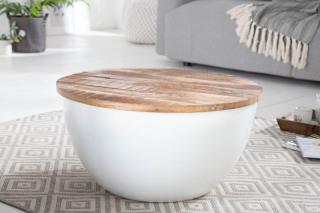 Konferenčný stolík JATAKAR III WHITE 60 (Dizajnový stolík v kombinácii s drevom 60cm.)
