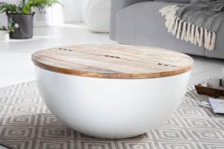 Konferenčný stolík JATAKAR IV WHITE (Dizajnový stolík v kombinácii s drevom 70cm.)