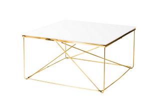 Konferenčný stolík Kvadro Gold (Dizajnový stolík s bielym sklom 80cm.)
